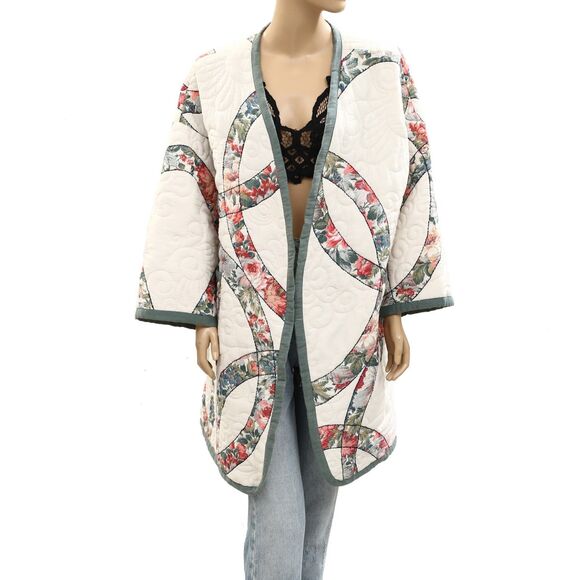By Anthropologie Quilted Robe Jacket Top Floral Printed Long Sleeve S/M 285787 - Picture 4 of 9